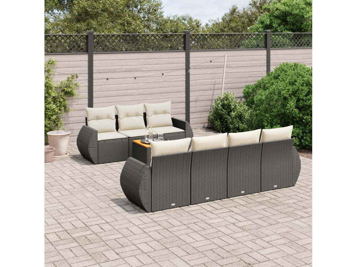 Vidaxl 8 Pcs Conjunto Sofás De Jardim Com Almofadões Vime Pe Preto