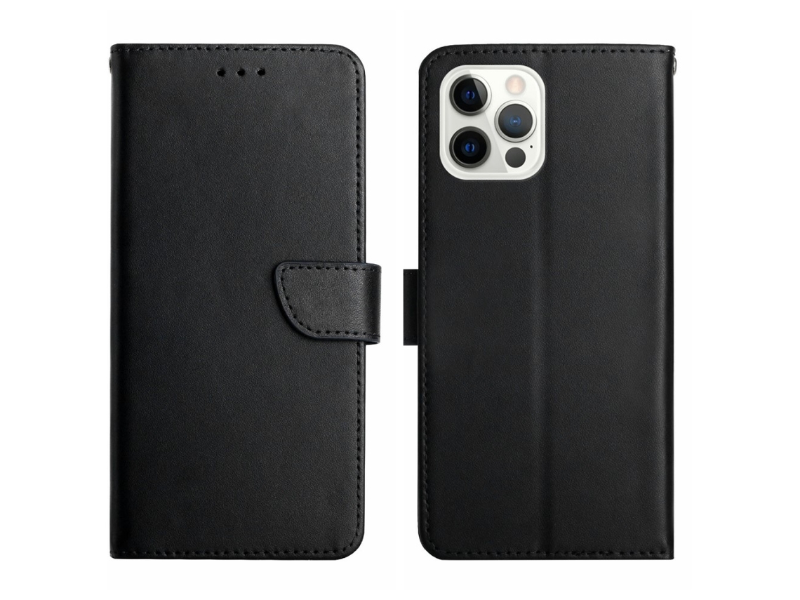 Capa Em Couro Genuíno Textura Napa Para Apple Iphone 16 Pro Max - Preto