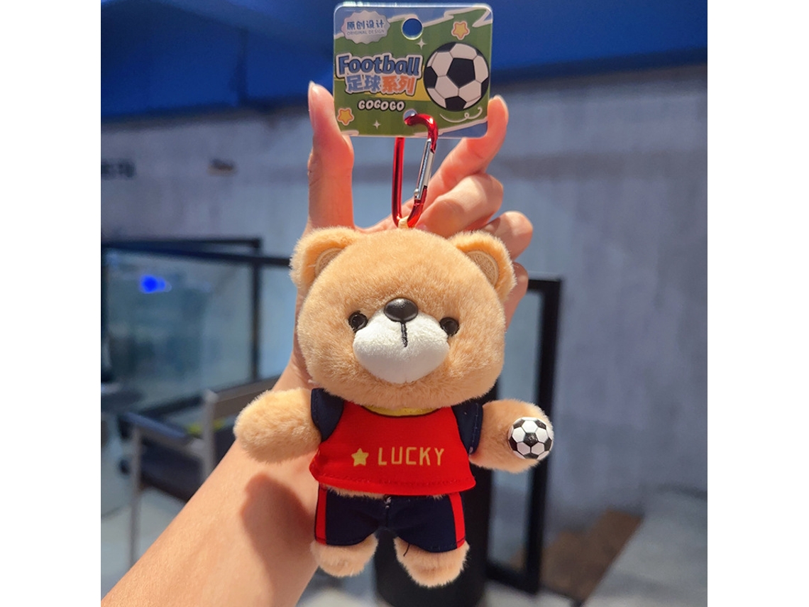 Chaveiro Urso Peluche Copa do Mundo 2026, camisola vermelha Lucky, acessório adepto, pendente macio STELASPLEN