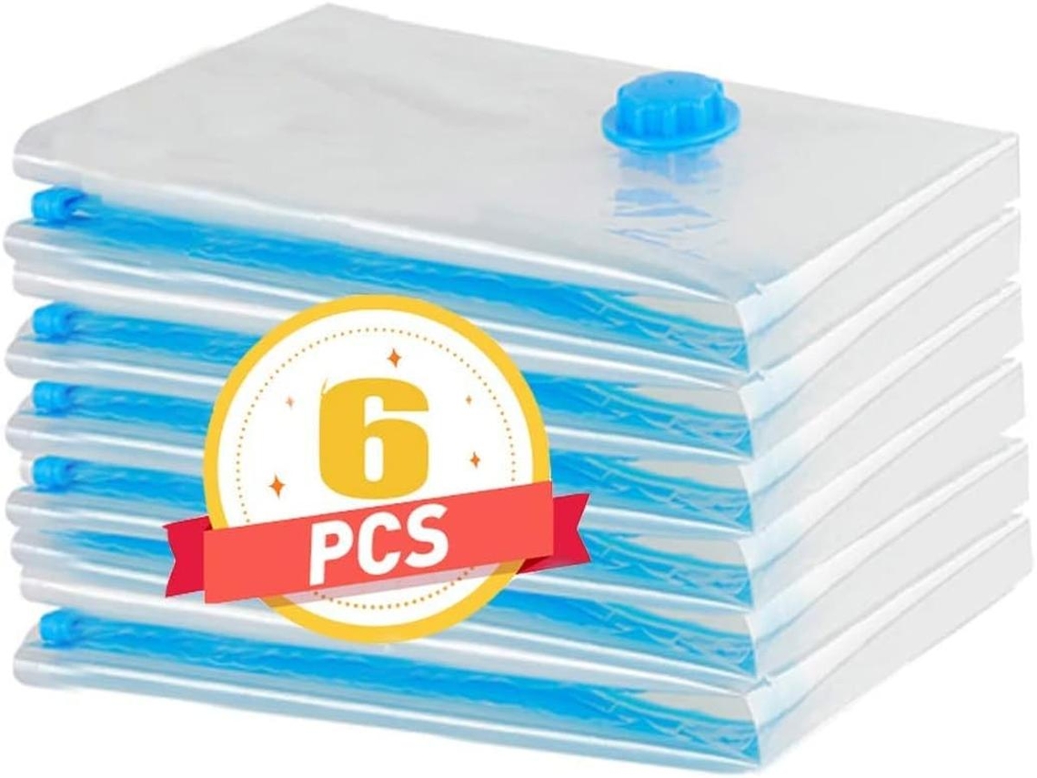 Sacos de Vácuo Lurelia 6 Un. 60 X 40 Cm Para Roupas, Roupa De Cama E Viagem, Pa+pe, Reutilizável E Hermético Casa