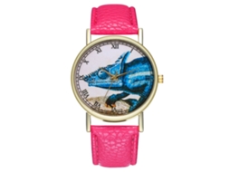 Relógio de pulso analógico de quartzo moderno com pulseira de PU para casais (vermelho e rosa)