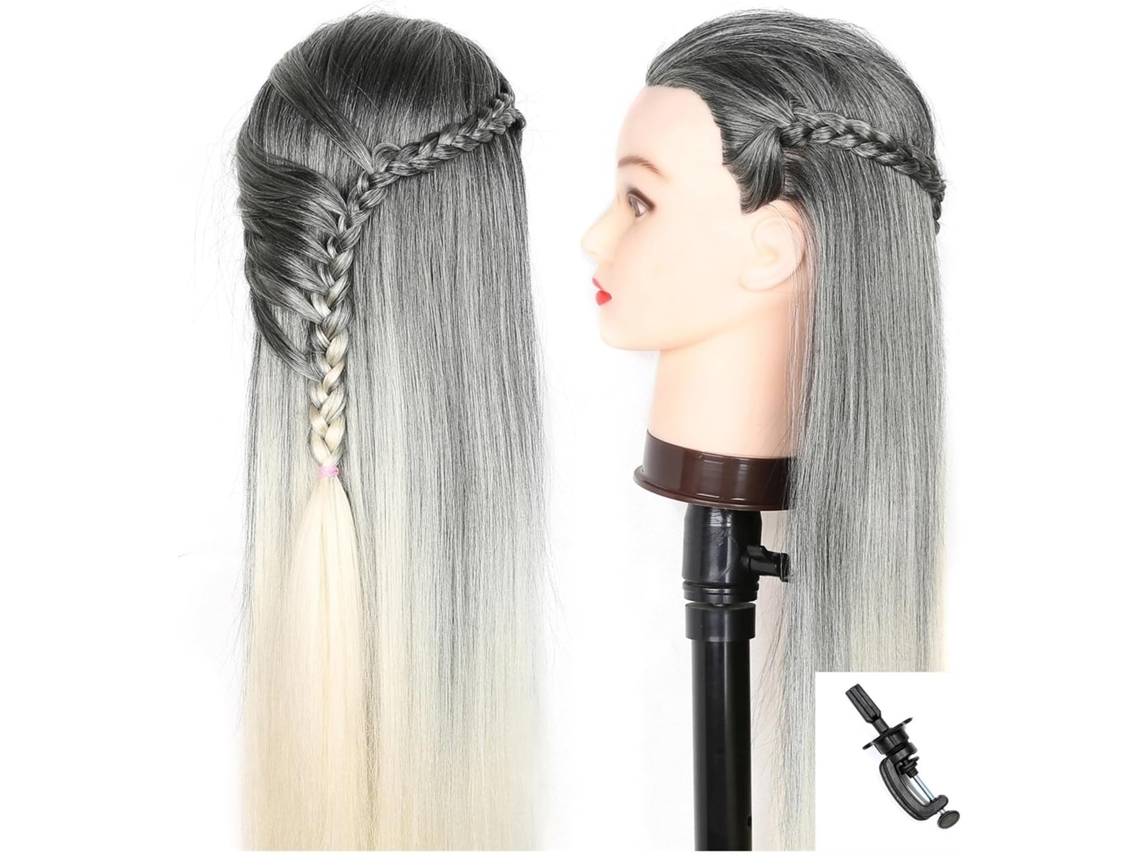 Cabeça de Manequim com Cabelo Sintético Comprido, Cabeça para Estilização e Treinamento de Tranças SFUSHOS (variada)