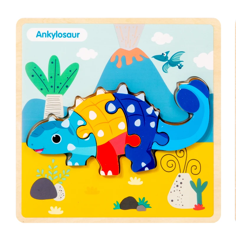 Crianças Early Education Puzzle Toys- Dinossauro De Madeira Cor Forma Match Training Para Crianças Com Mais De 3 Anos