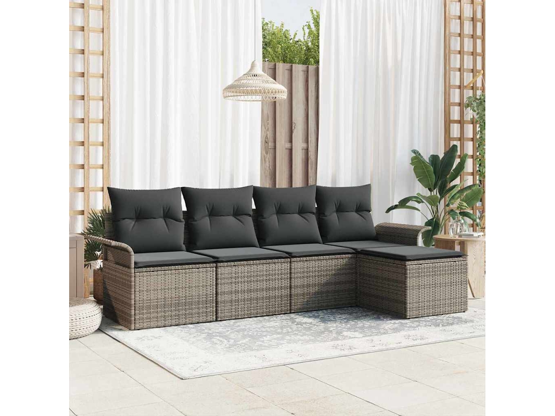 Vidaxl Conjunto De Sofá De Jardim 5 Unid. Cinzeto Vime Pe