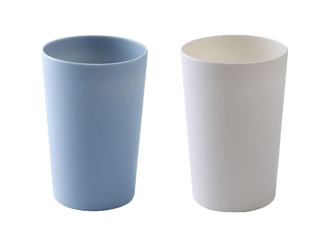 Copo Porta Escova Dentes Plástico 300ml Branco Azul