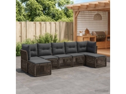 Vidaxl Conjunto De Sofá De Jardim 7 Unid. Cinzento Vime Pe