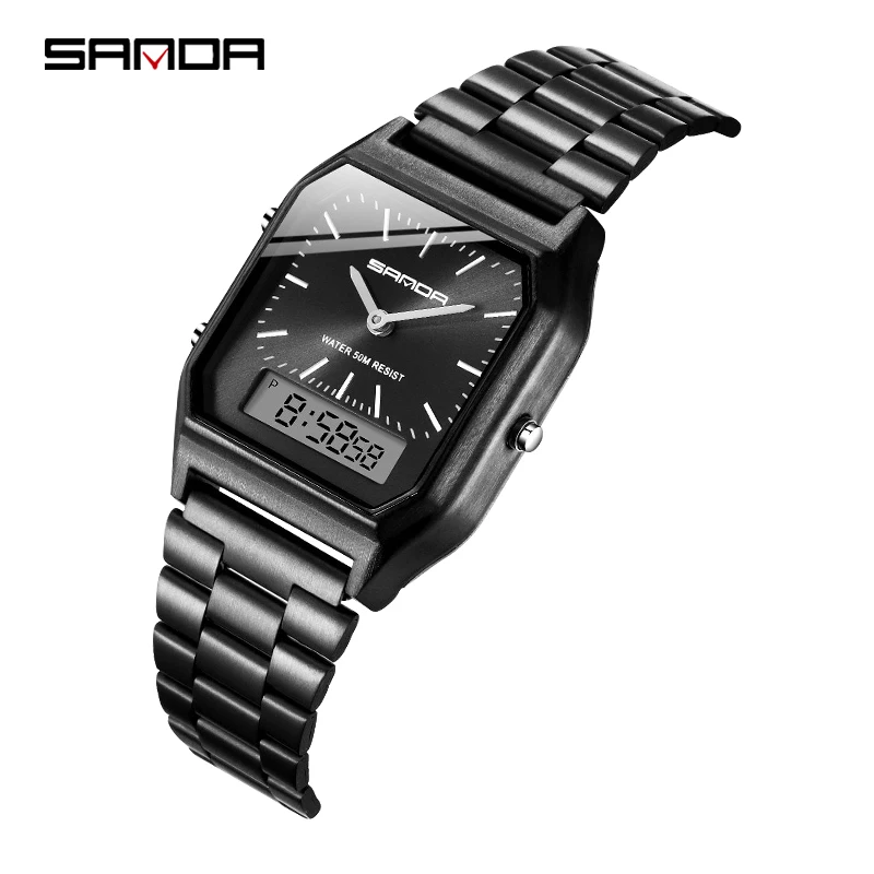 Relógio Masculino Digital MDUG com Visor Duplo, À Prova D'água, Multifuncional, com Alarme e Cronômetro (preto)