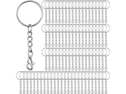 Pack 100 Argolas Chave Com Corrente - Acessórios Porta-chaves Diy - Metal - Prateado