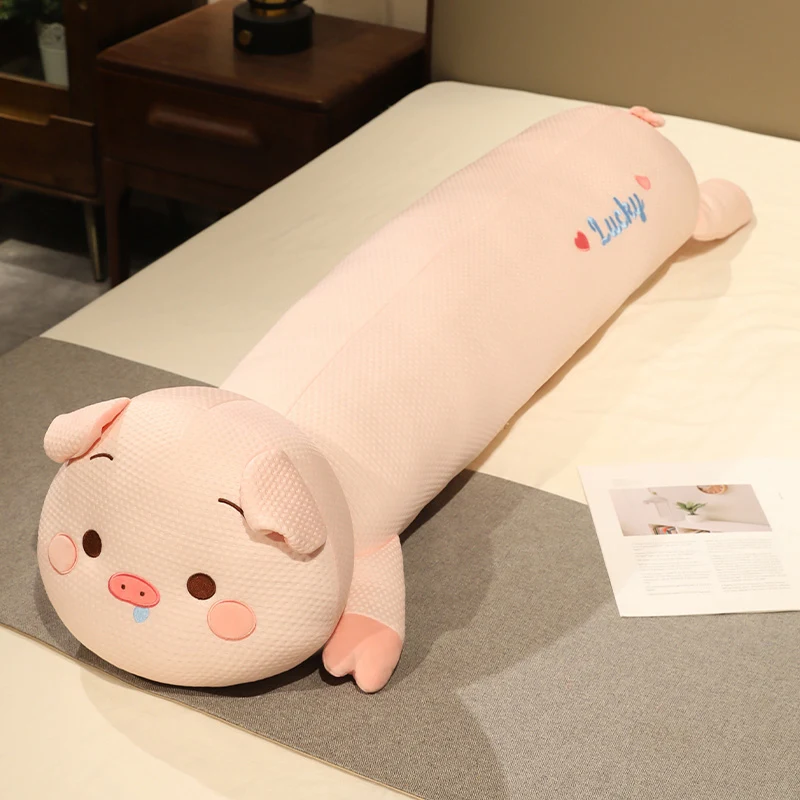 Almofada Longa para Sofá em Seda Gelo com Estampa de Animal de Estimação Fofo para Adultos MDUG (porquinho Rosa 130cm)