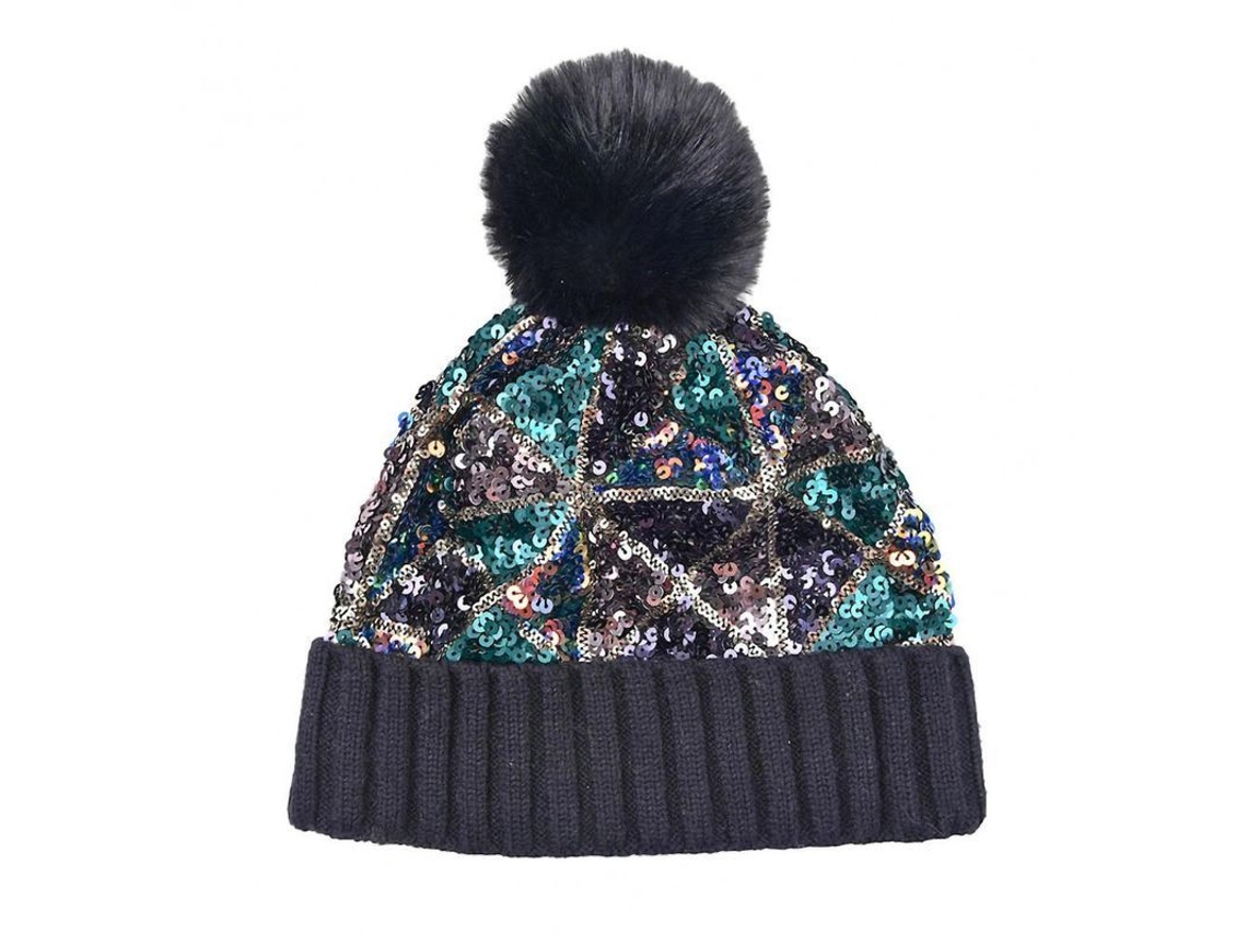 2026-gorro De Invierno Com Bola De Peluche Desmontável E Lantejoulas, Quente E Impermeável Ao Vento Para Mulher Ao Ar Livre Negro
