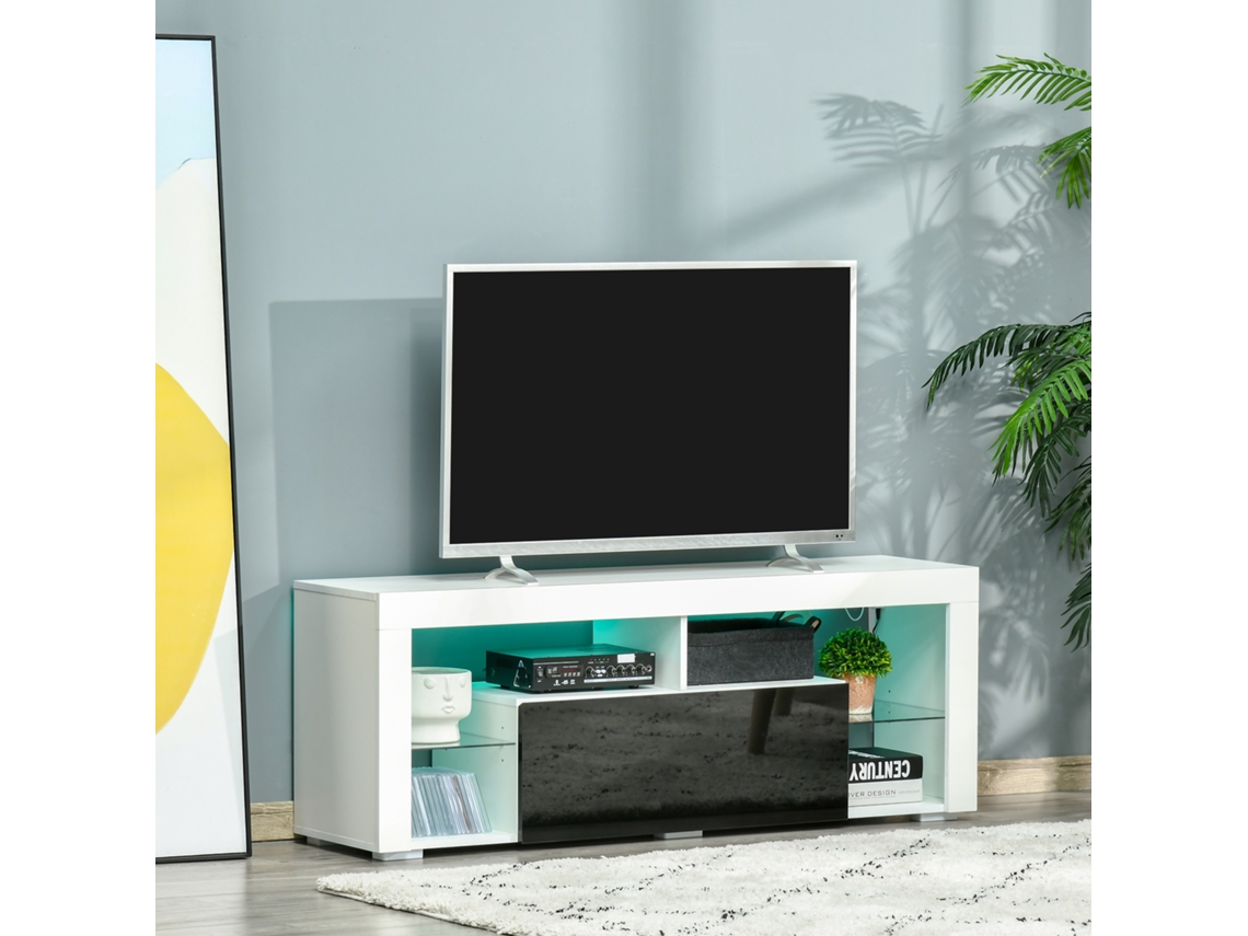 Suporte Para Tv De 55 Polegadas, Mesa De Tv Para Sala De Estar Com Luz Led, 6 Modos De Cor, 140 X 35 X 52 Cm, Branca