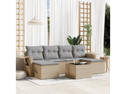 Vidaxl 7 Pcs Conjunto De Sofás P/ Jardim Com Almofadões Vime Pe Bege