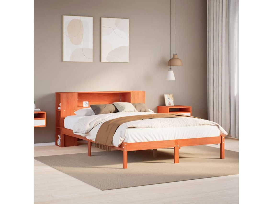 Cama C/ Estante Sem Colchão 120x190cm Pinho Maciço Castanho-mel