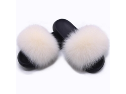 Chanclas De Piel De Zorro Para Mujer - Sandálias Abertas Com Pele Suave, Solado Antiderrapante, Interior E Exterior 38-39 Blanco