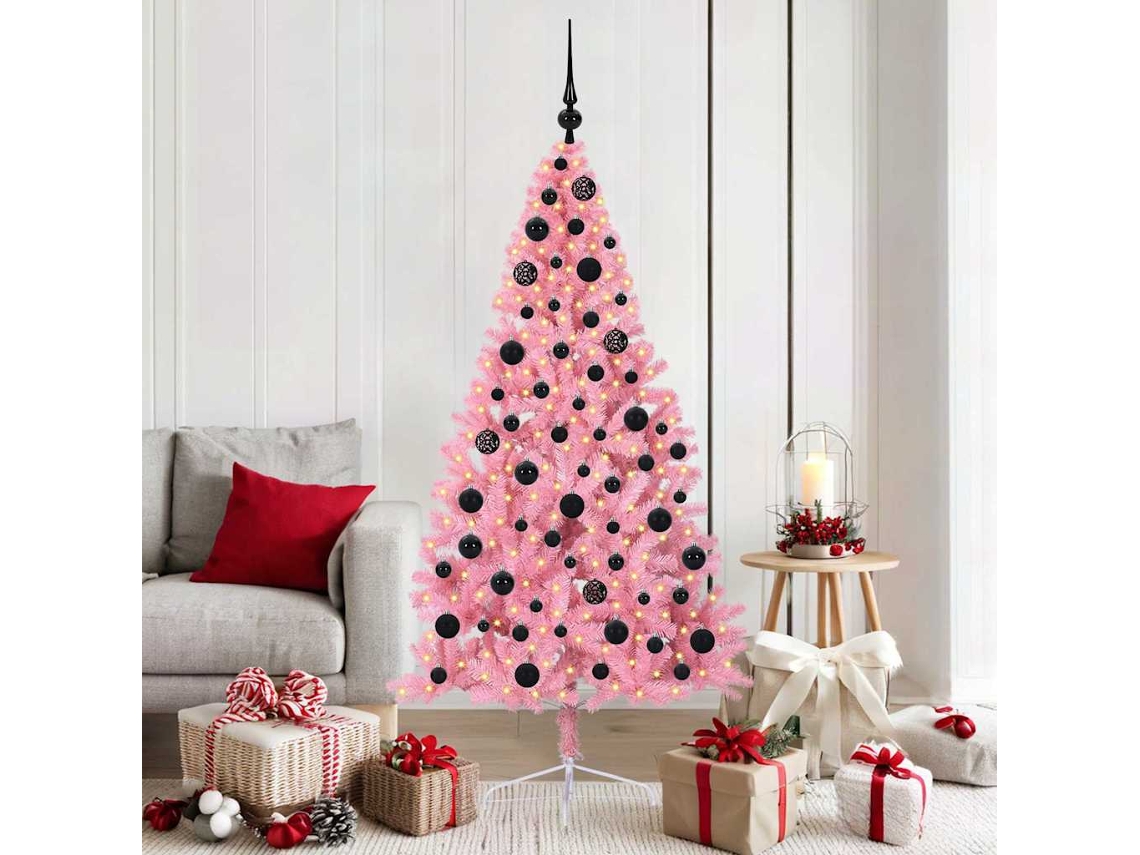 Vidaxl Árvore De Natal Artificial Pré-iluminada Rosa 180 Cm Pvc