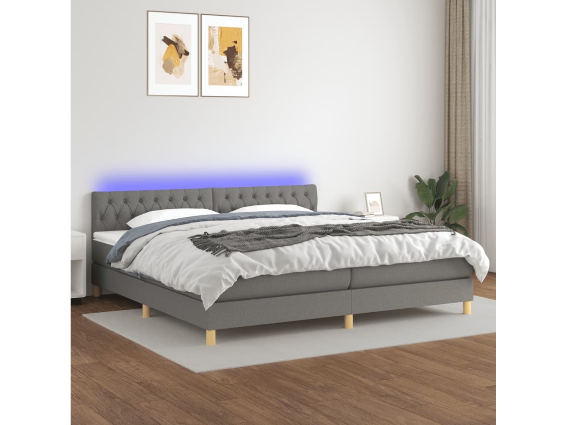 Vidaxl Cama Box Spring C/ Colchão E Led 200x200 Cm Tecido Cinza-escuro