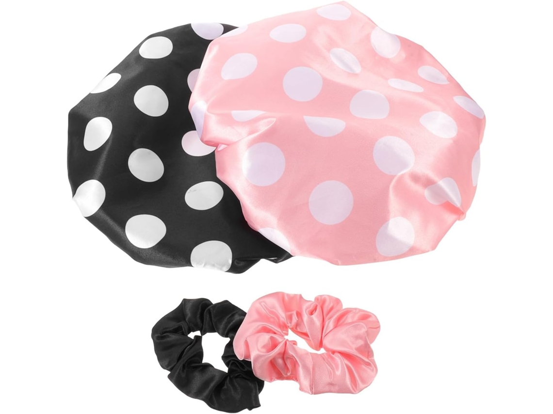 Conjunto De 2 Toucas Banho Femininas Touca Impermeável E Reutilizável Com Estampa Bolinhas Elástica Camada Dupla