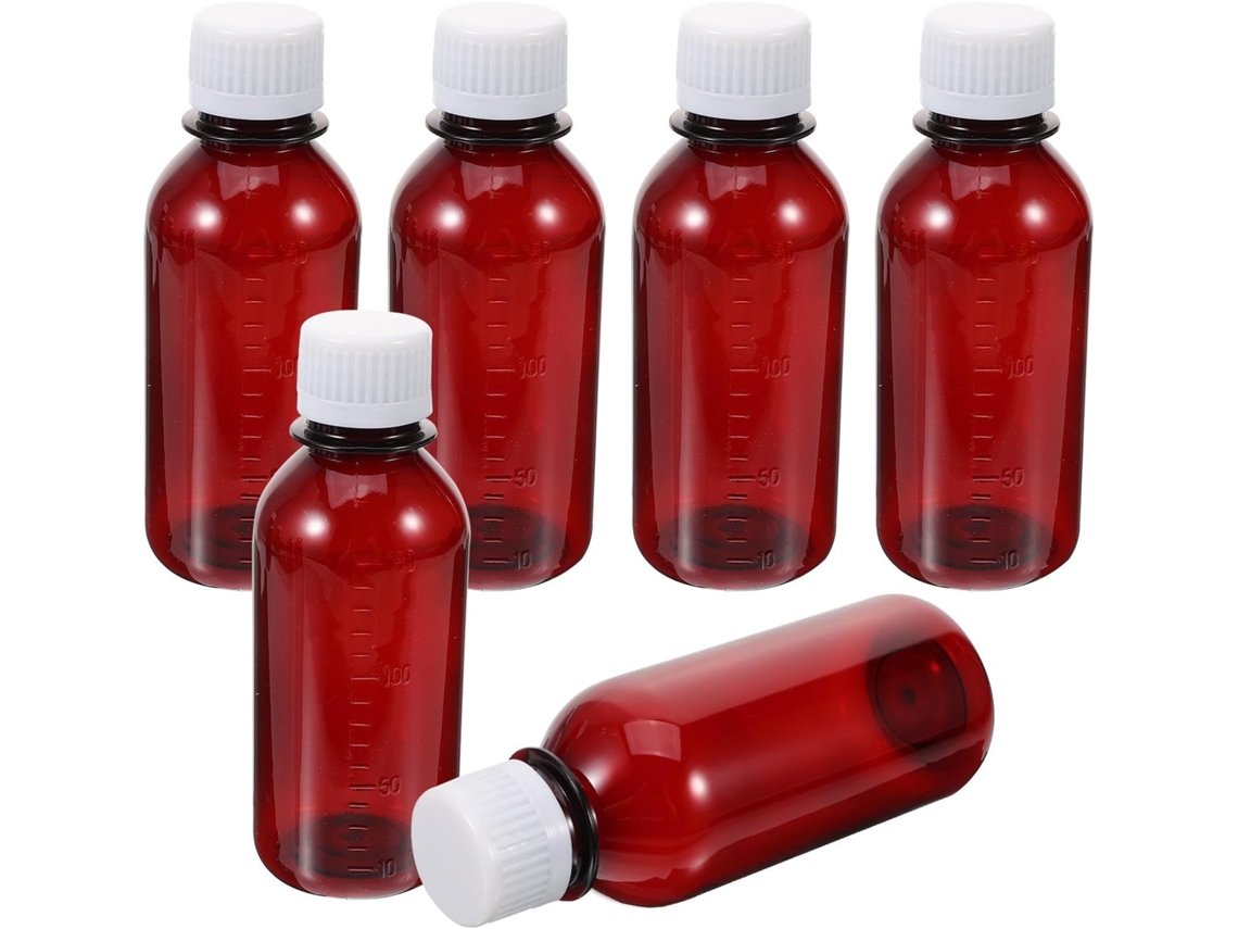 Conjunto de 6 frascos PET de 150ml com tampas, organizador de medicamentos para viagens.