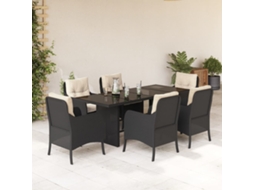 Vidaxl 7 Pcs Conjunto de Jantar P/ Jardim C/ Almofadões Vime Pe Preto