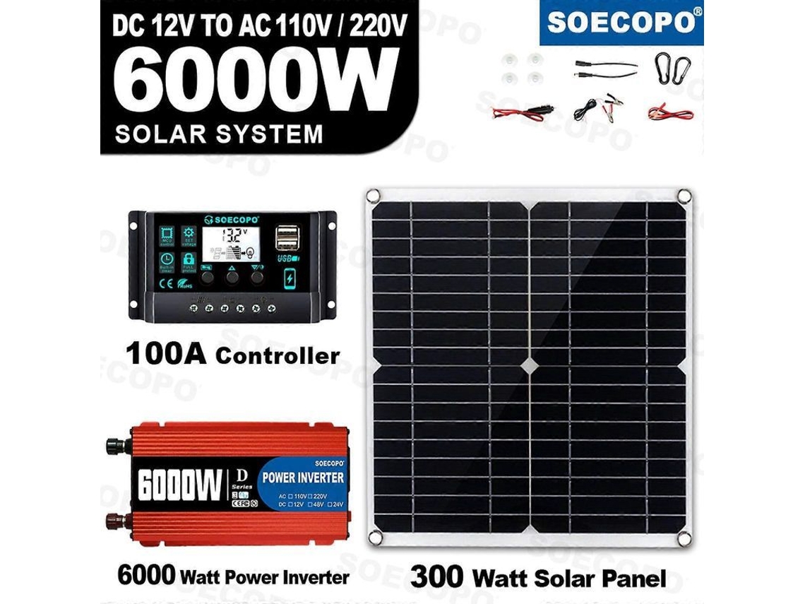 Kit Solar Completo De 6000 W Com Painel Solar + Gerador De Energia Para Residências, Trailers E Sistemas Isolados Da Rede Elétrica (modelo 220hj)