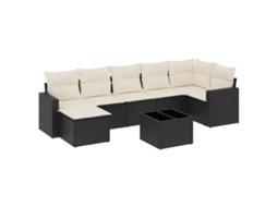 Conjunto de 8 Sofás de Jardim com Almofadões Vime Pe Preto MAISON EXCLUSIVE (8 pcs)