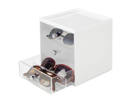 Caixa Organizadora de Plástico com 3 Gavetas para Óculos MDESIGN Branco/Claro