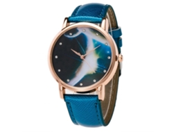 Relógio de pulso de quartzo para casais, meninos e meninas com design moderno de estrela azul.