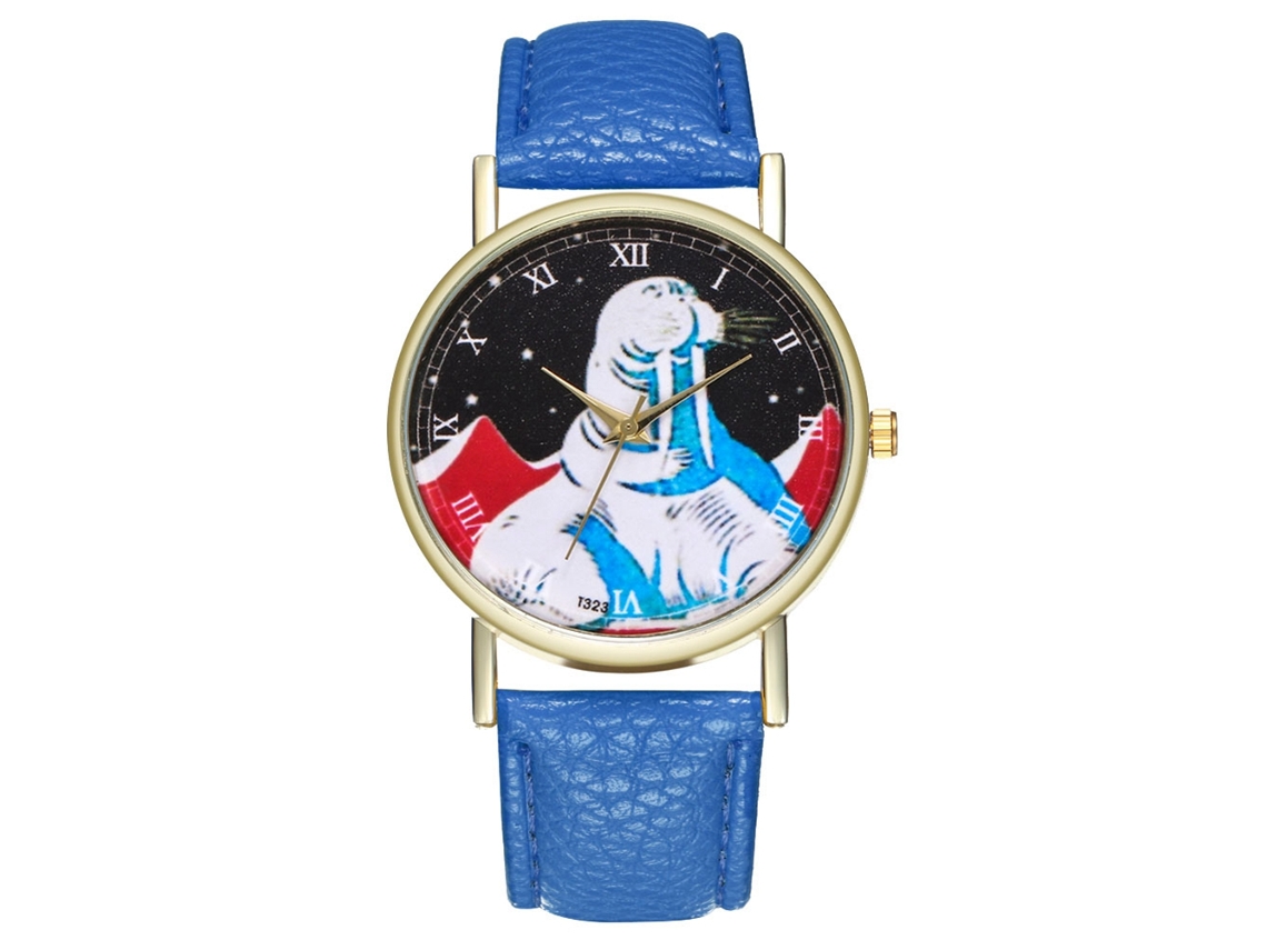 Relógio de Pulso Unissex de Quartzo com Pulseira de Couro Pu Estilo Simples Azul Royal