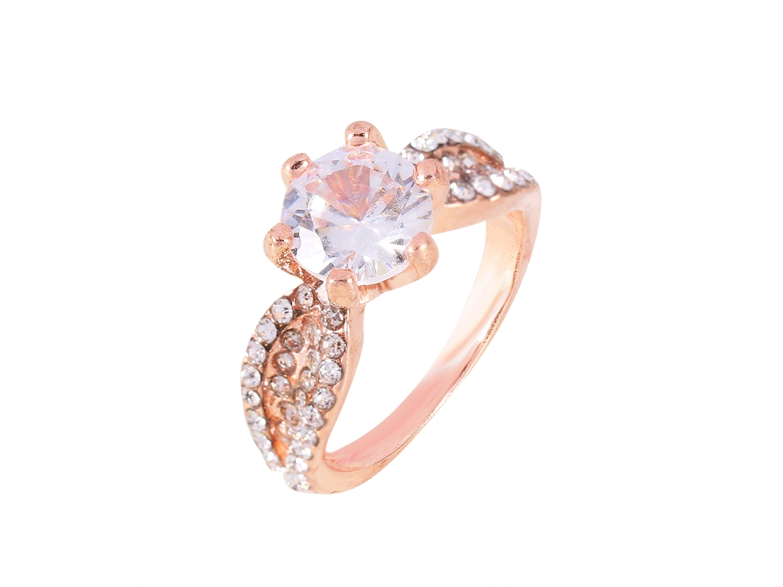 Anel De Zircônio Dourado Rosa Elegante Presente