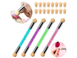 Kit 4 Pincéis Sponge para Efeito Gradiente Unhas com 16 Cabeças Substituíveis e Cabo de Rhinestone