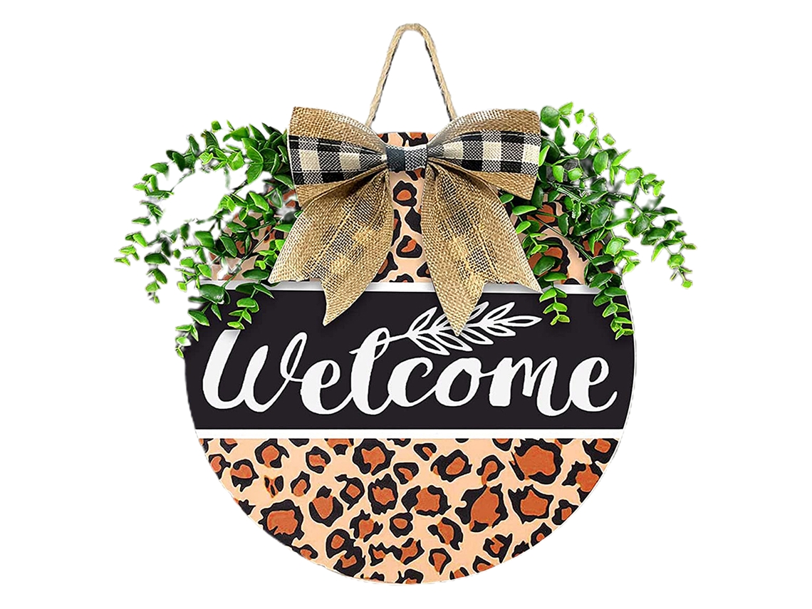 Laxiscreed Guirlanda Rústica De Madeira Com Estampa De Leopardo Para Porta Ou Parede De Entrada