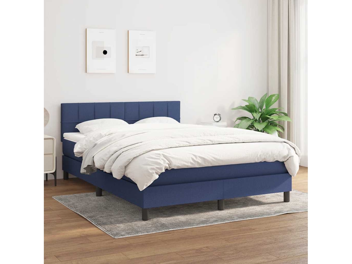 Vidaxl Cama Com Molas/colchão 140x200 Cm Tecido Azul