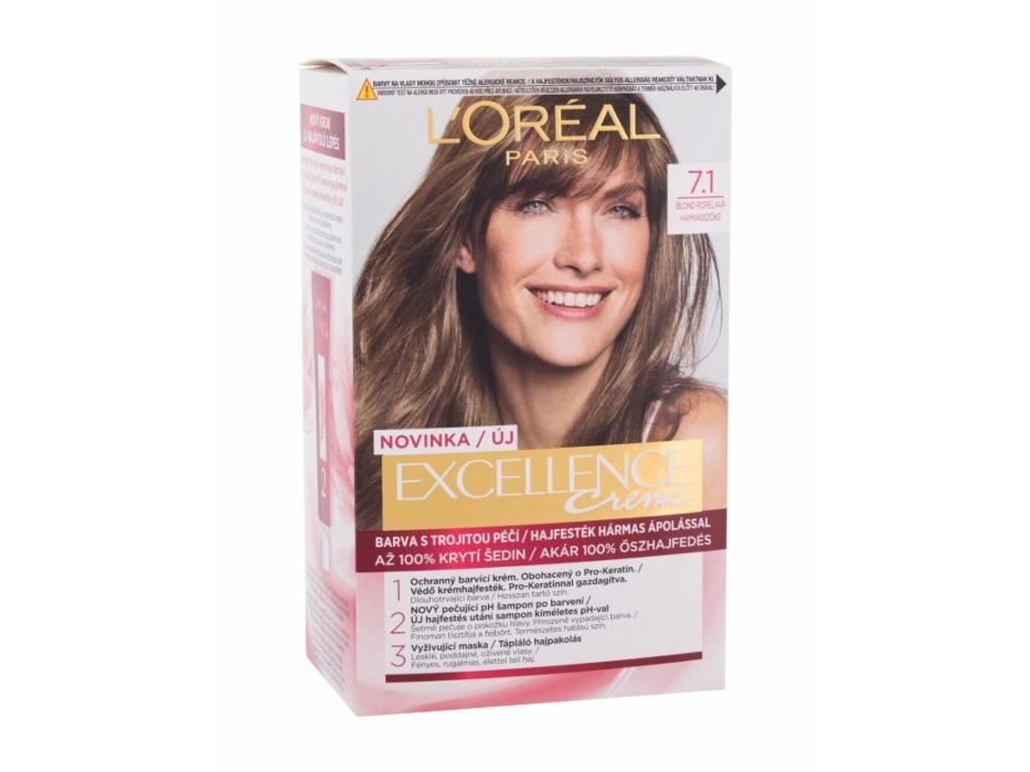 Creme de Tripla Proteção L'Oréal Paris Excellence, 7.1 Loiro Acinzentado Natural, 48 ml