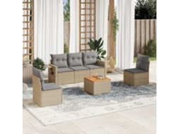 Vidaxl 6 Pcs Conj. Sofás Jardim C/ Almofadões Vime Pe Bege Misturado