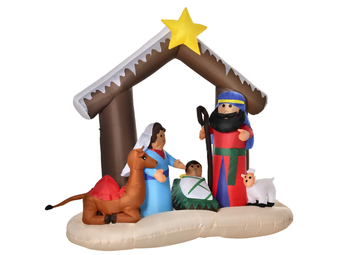 Decoração Inflável de Natal Poliéster Cor Branco, Marrom, Vermelho, Verde, Azul e Amarelo 201x100x183 cm Homcom