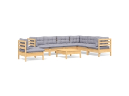 Conjunto de 8 Lounge de Jardim com Almofadões Cinza Pinho Maciço MAISON EXCLUSIVE