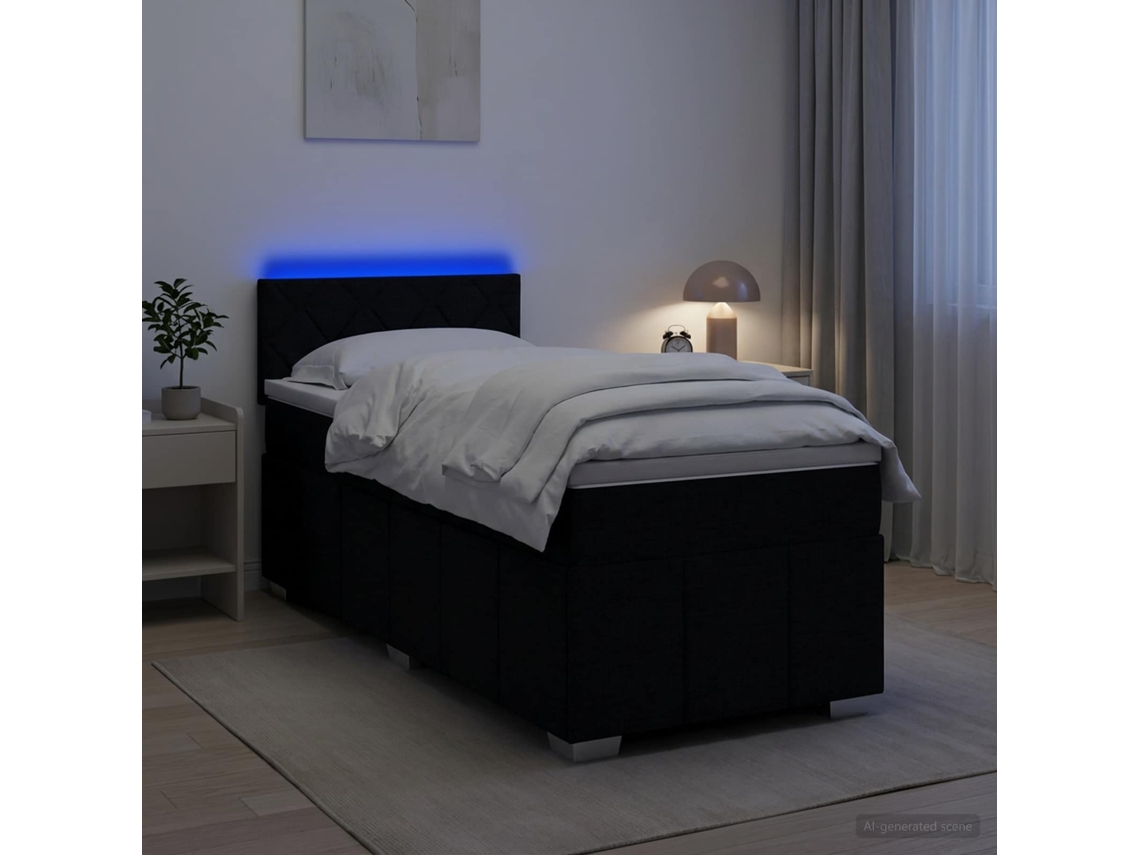 Vidaxl Cama Box Spring Com Colchão Preto 90 X 200 Cm Tecido