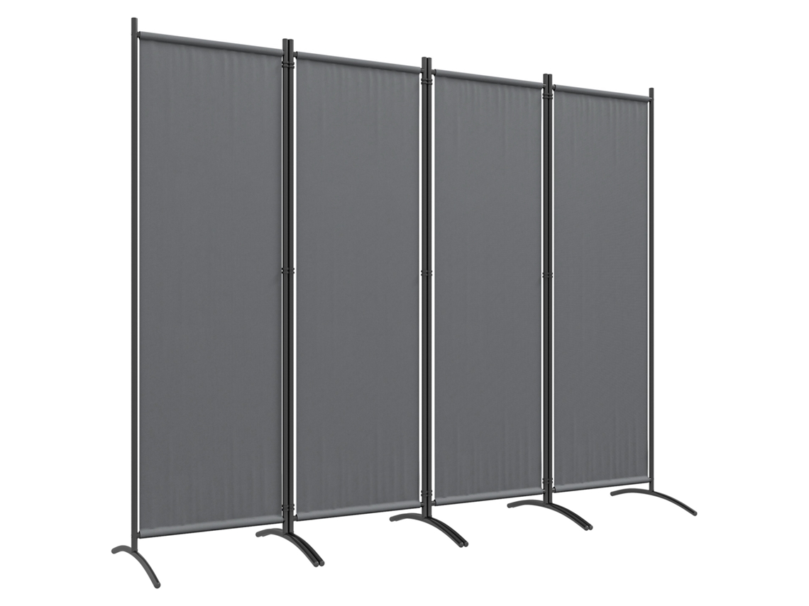 Biombo Separador de Ambientes de 4 Painéis, 221x172cm, Pés Largos, Cinza Escuro S/MARCA
