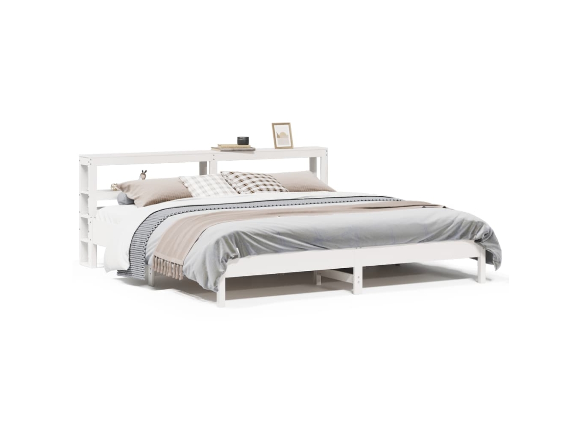 Cama Sem Colchão 200x200 cm Madeira de Pinho Maciça Branco MAISON EXCLUSIVE