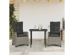 Vidaxl 3 Pcs Conjunto De Jantar P/ Jardim C/ Almofadões Vime Pe Cinza