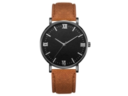 Reloj Mecánico De Pulsera De Cuarzo Con Correa Café Caja Negra Esfera Negra Manecillas Plata