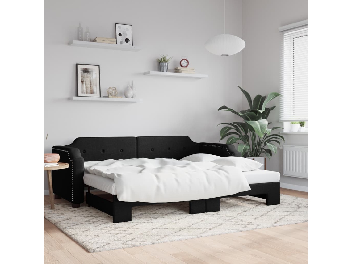 Vidaxl Sofá-cama Com Gavetão 100x200 Cm Tecido Preto