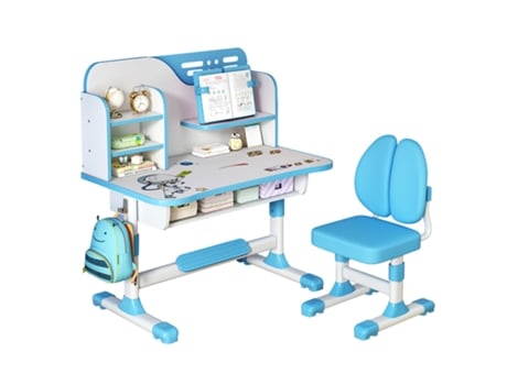 Conjunto De Secretária E Cadeira Para Crianças, Mesa E Cadeira De Estudo Ajustável Em Altura, Flasidu, Azul, 119×80×60cm, 3 18 Anos, Gaveta