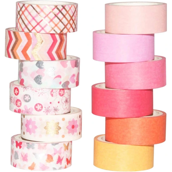 Fita Adesiva Washi, 12 Rolos, Decorativa (rosa Mesclado)