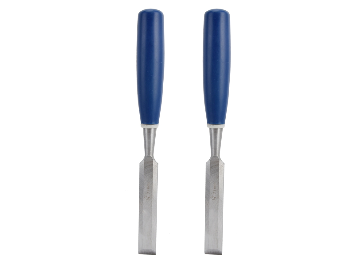 2pcs Conjunto De Cincel De Madeira Alta Dureza Com Cabo Azul Para Marcenaria Cincel Plano 3/4in