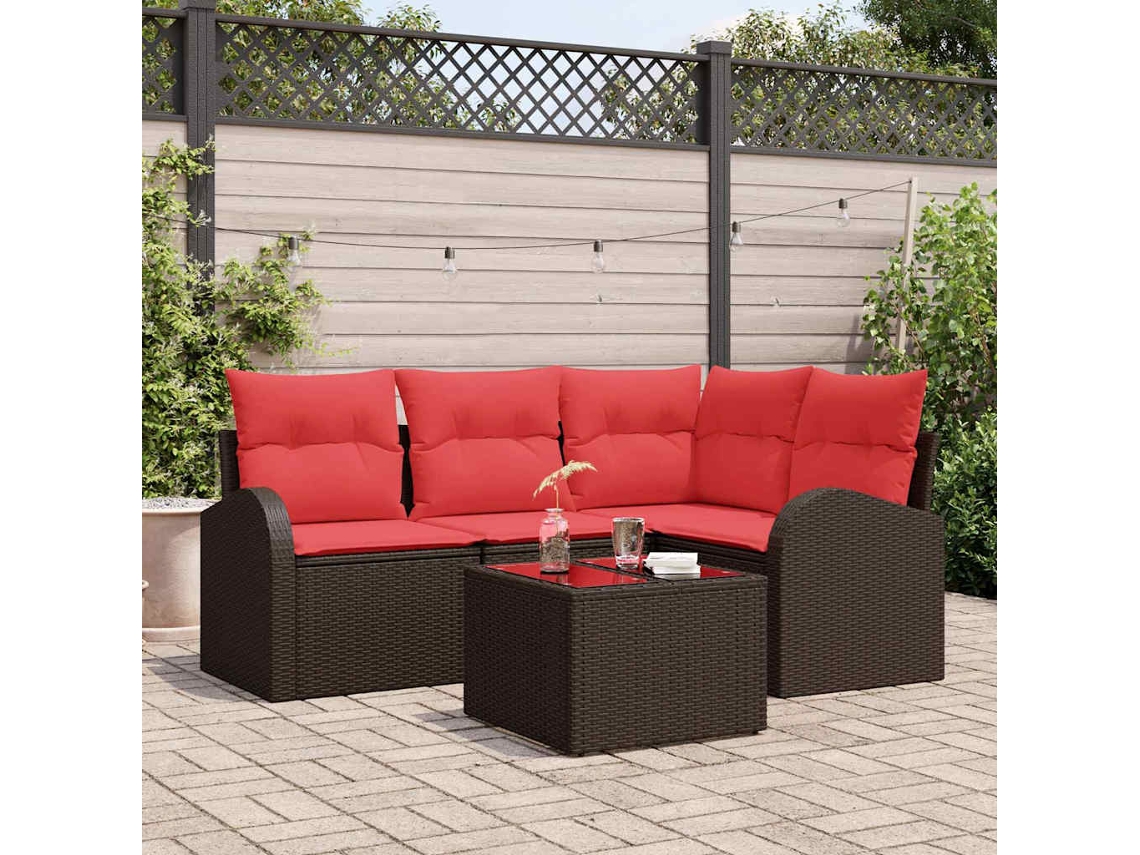 Vidaxl Conjunto de Sofá de Jardim 5 Pcs Castanho Vime Pe