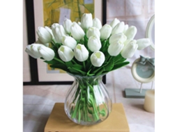 20 Tulipas Artificiais "real Touch" em Látex, Tulipas Falsas, Buquês de Noiva para Casamento, Decoração de Casa e Jardim AQUAFORGE (brancas)