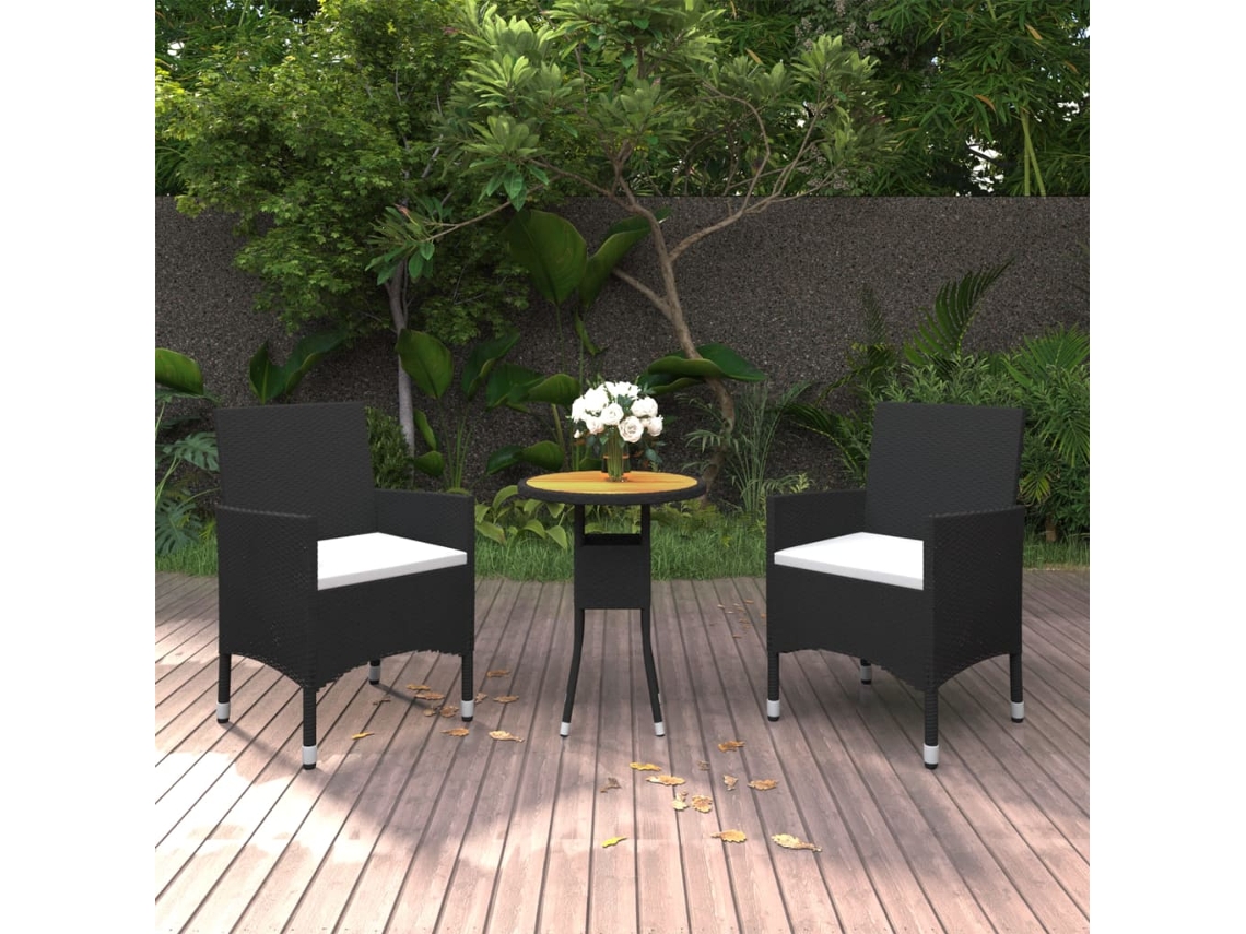 Conjunto De 3 Peças De Jantar Para Jardim Vime Pe Preto Dkd Home Decor