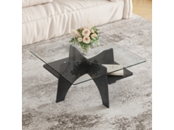 Mesa lateral quadrada em vidro temperado e MDF marrom MOBRIO (80 cm)