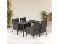 Vidaxl 5 Pcs Conjunto De Jantar P/ Jardim C/ Almofadões Vime Pe Preto